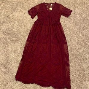 Burgundy, sheer and lace detailed maxi